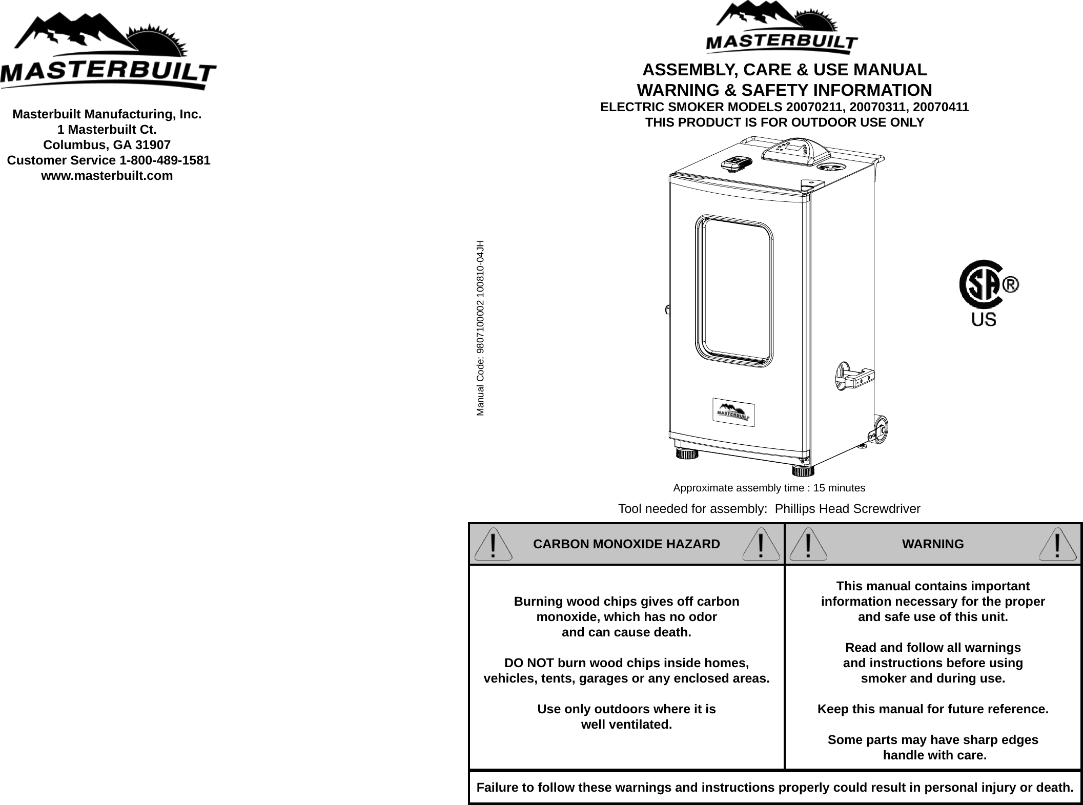 Masterbuilt Electric Smoker Instruction Manual